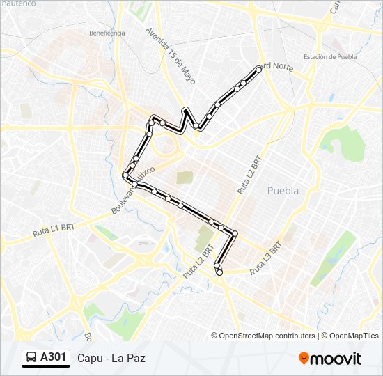 Mapa de A301 de autobús