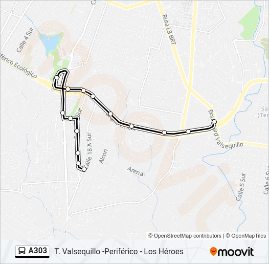 Mapa de A303 de autobús