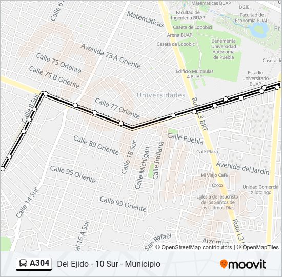 Mapa de A304 de autobús