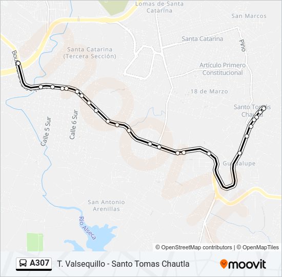 Mapa de A307 de autobús