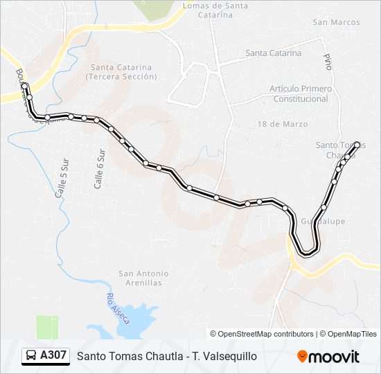 Mapa de A307 de autobús