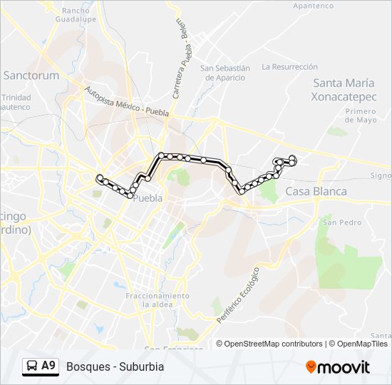 Mapa de A9 de autobús