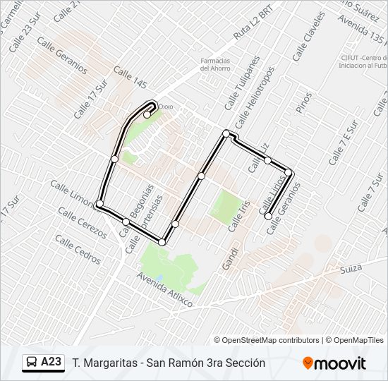 Mapa de A23 de autobús