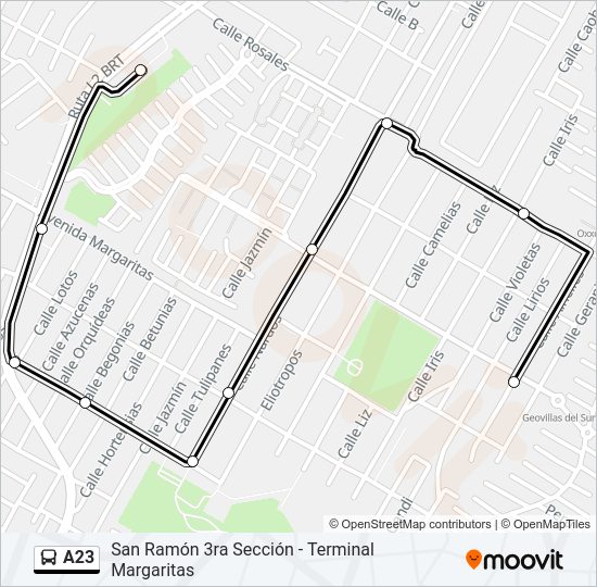 Mapa de A23 de autobús