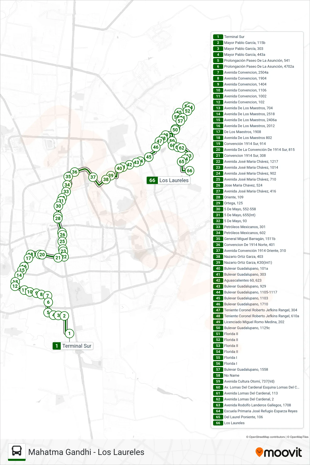 RUTA 09 bus Line (Los Laureles) route and stops on a map