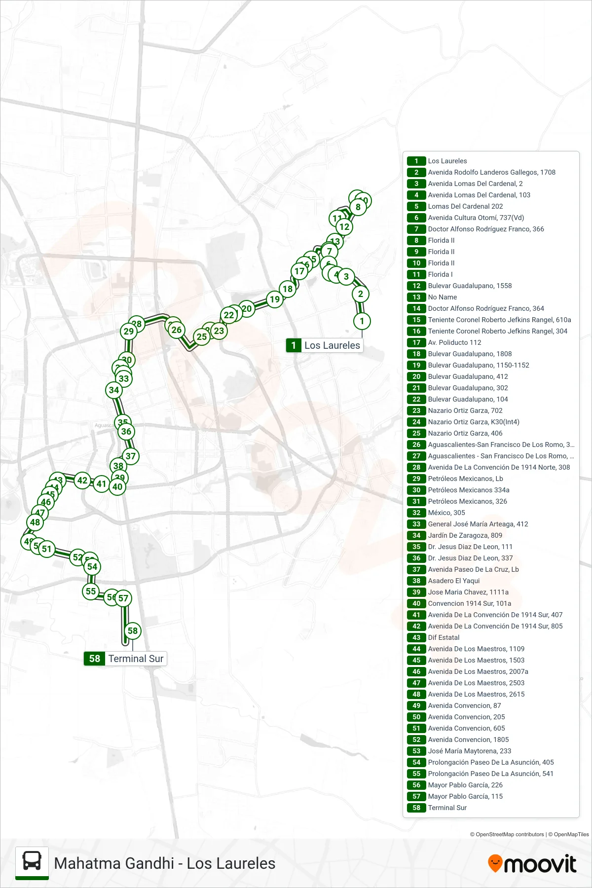 RUTA 09 bus Line (Mahatma Gandhi) route and stops on a map
