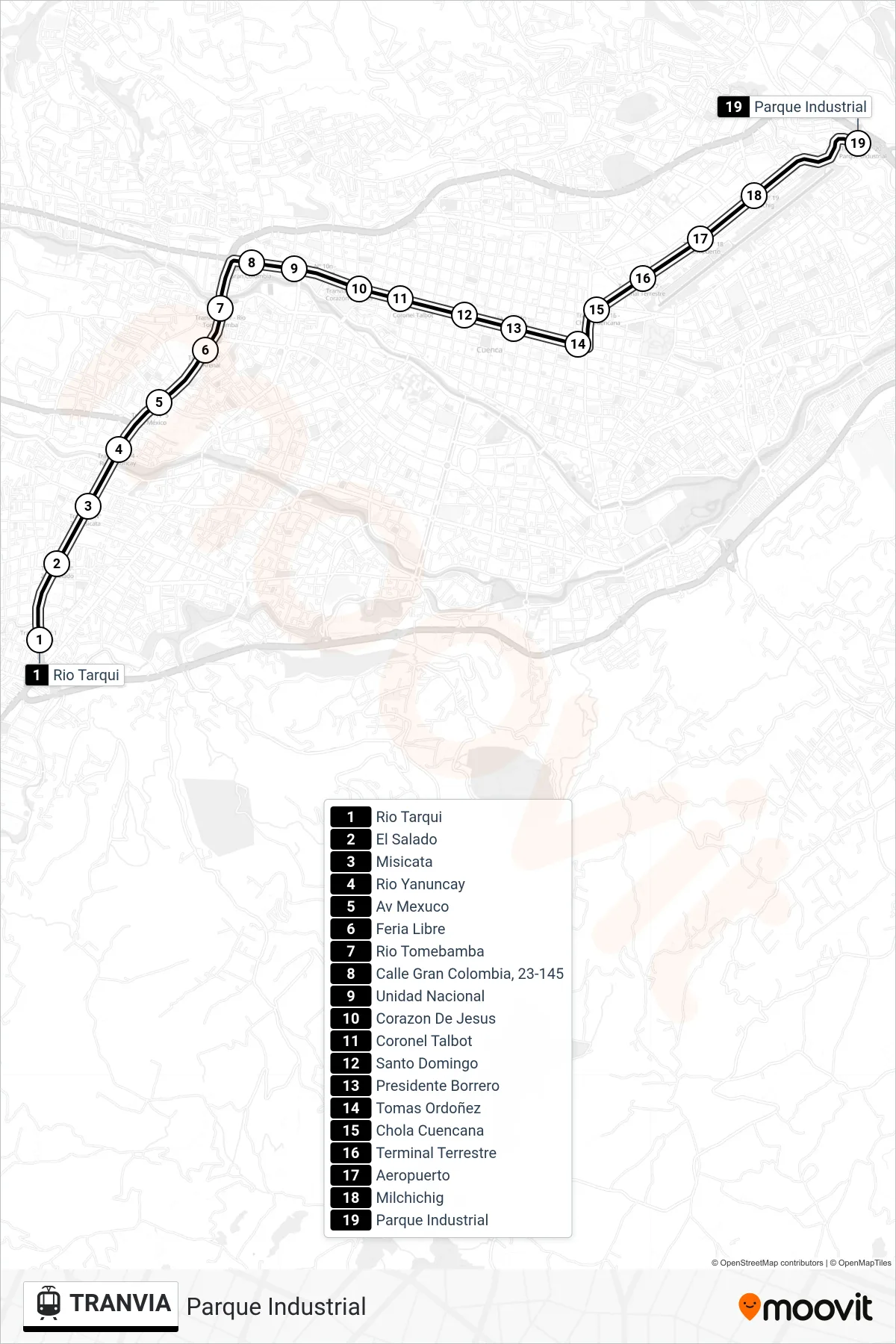 TRANVIA tram Line (Parque Industrial) route and stops on a map