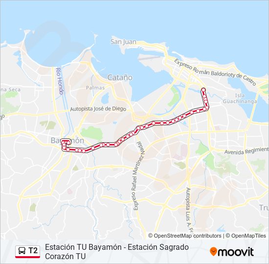 Mapa de T2 de autobús