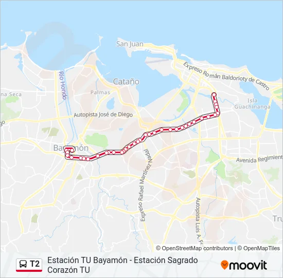 T2 Bus Line Map