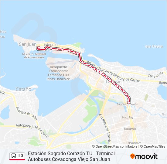 Mapa de T3 de autobús