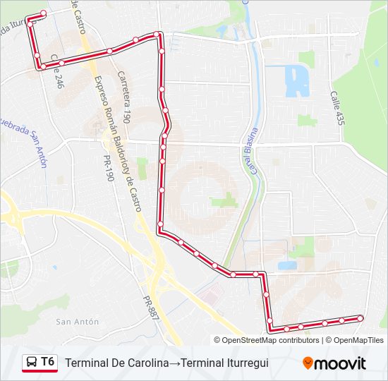 Mapa de T6 de autobús