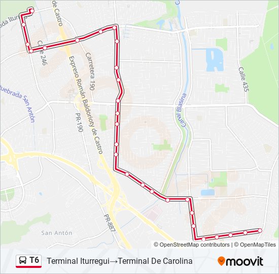 Mapa de T6 de autobús