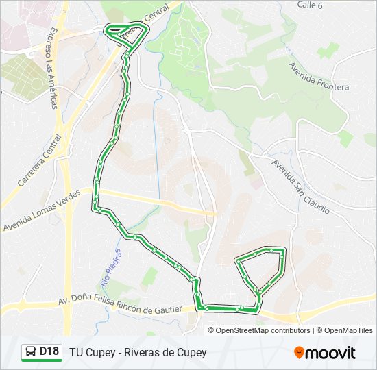 Mapa de D18 de autobús