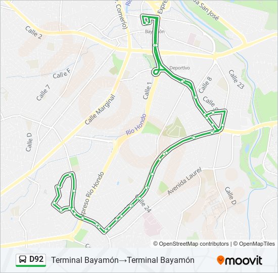 Mapa de D92 de autobús