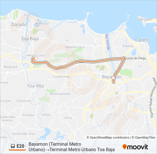 Mapa de E20 de autobús