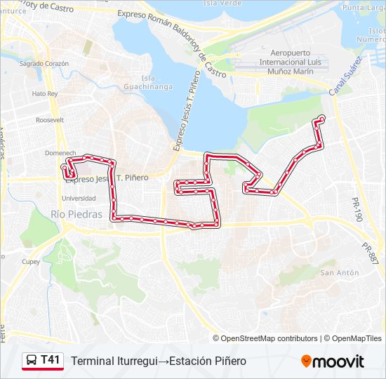 Mapa de T41 de autobús