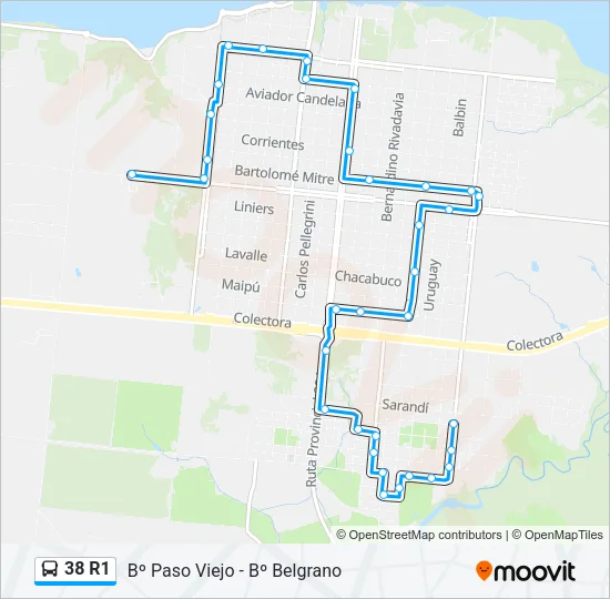 38 R1 Bus Line Map