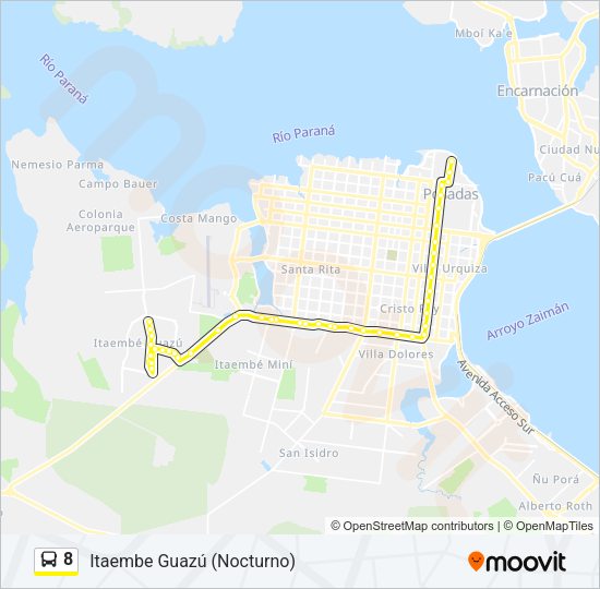 Mapa de 8 de autobús