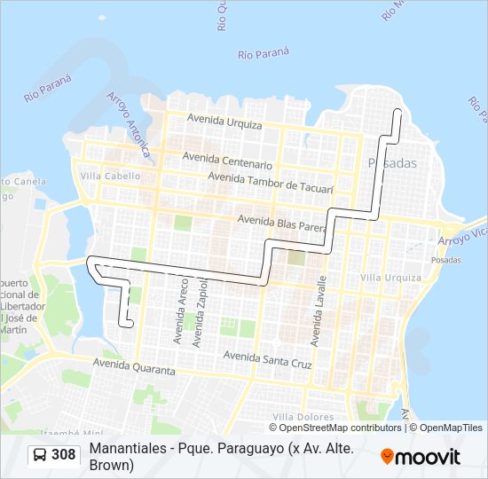 Mapa de 308 de autobús