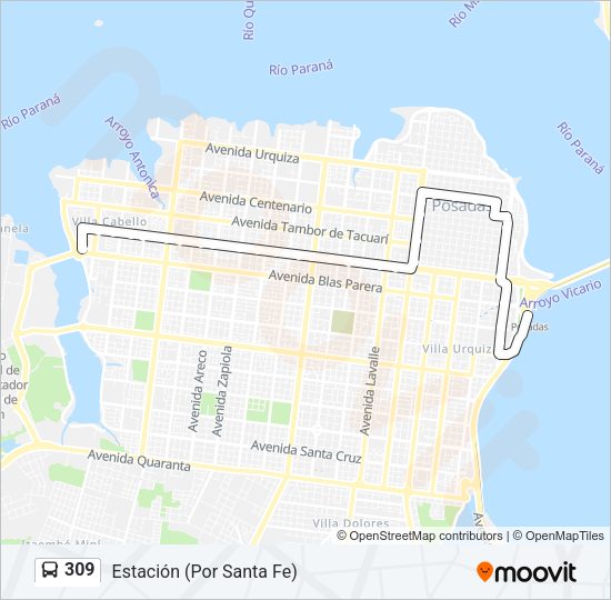 Mapa de 309 de autobús