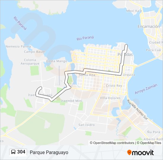 Mapa de 304 de autobús