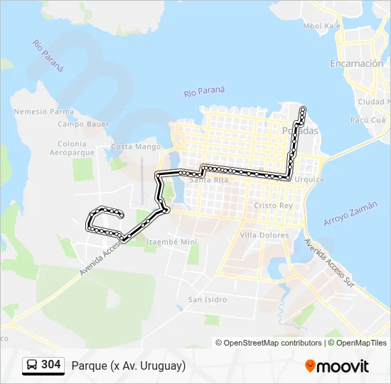 304 Route: Schedules, Stops & Maps - Parque (x Av. Uruguay) (Updated)