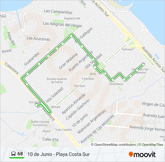 Mapa de 68 de autobús