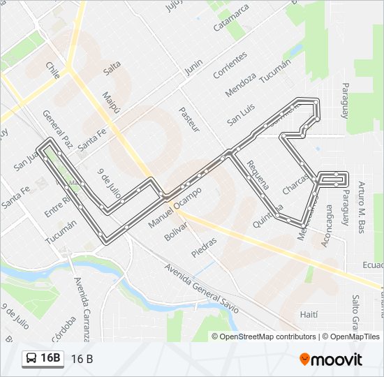 Mapa de 16B de autobús