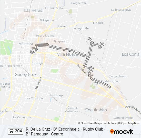 Mapa de 204 de autobús
