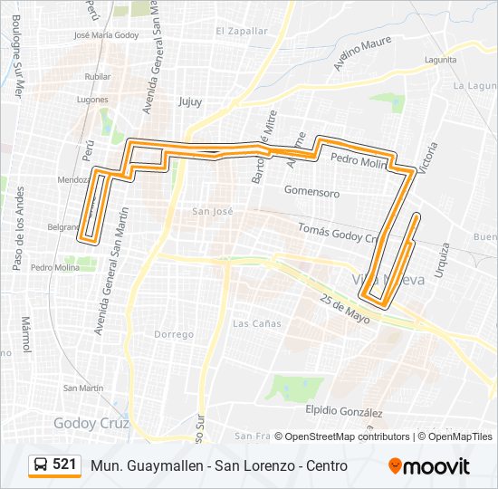 Mapa de 521 de autobús