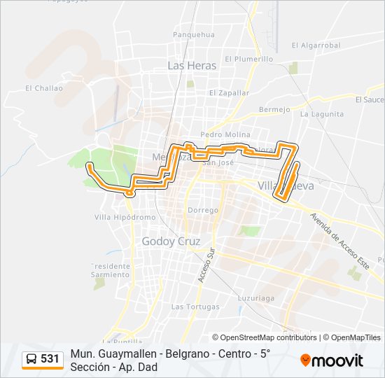 Mapa de 531 de autobús