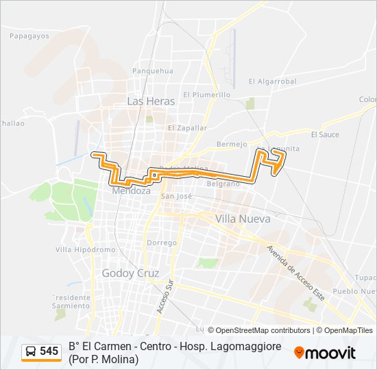 Mapa de 545 de autobús