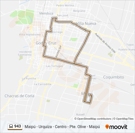 Mapa de 943 de autobús