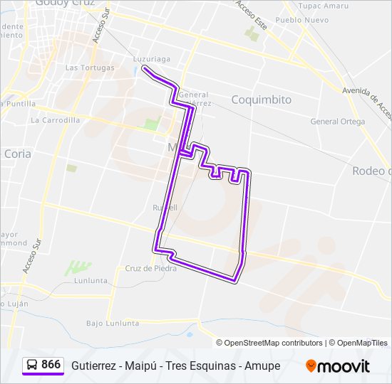 Mapa de 866 de autobús