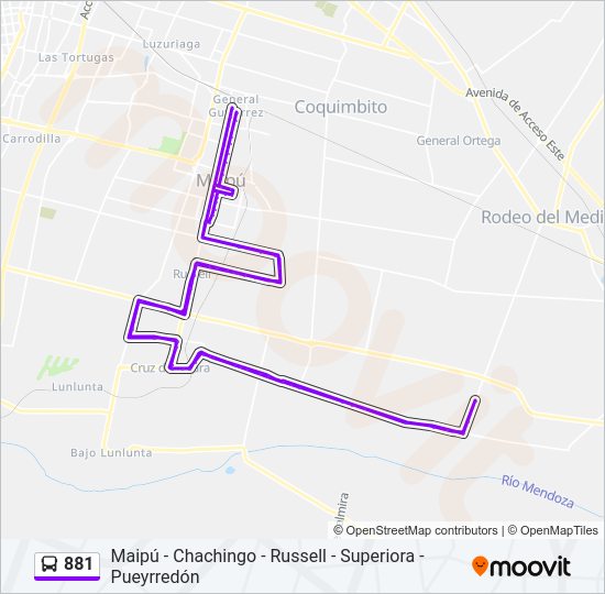 Mapa de 881 de autobús