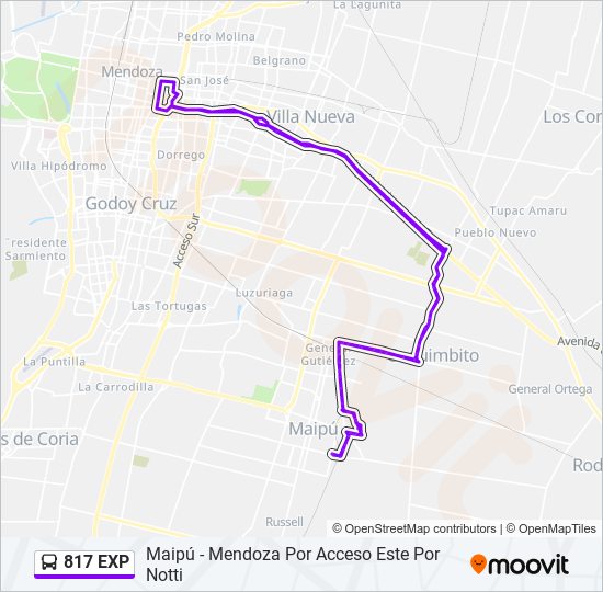 Mapa de 817 EXP de autobús