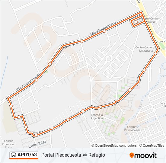 Mapa de APD1/53 de autobús