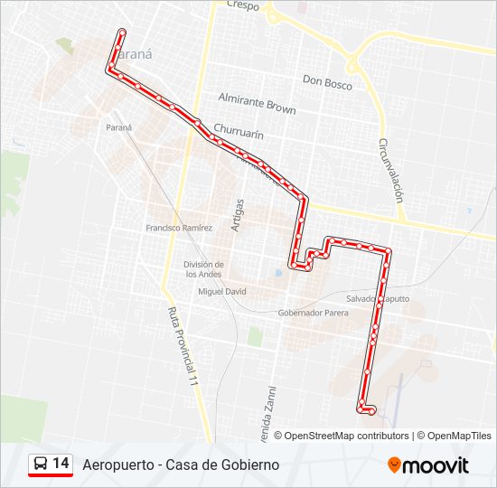 Ruta 14: Horarios, Paradas Y Mapas - Ramal B - Aeropuerto - Casa De ...