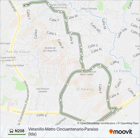 Mapa de N208 de autobús