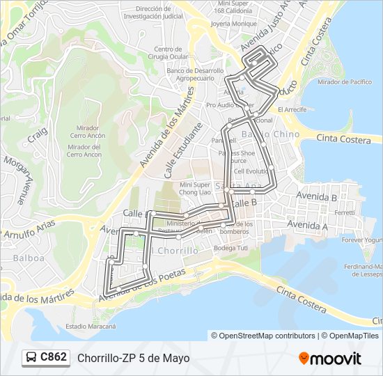 Mapa de C862 de autobús