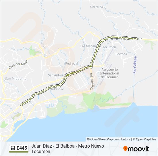 Mapa de E445 de autobús