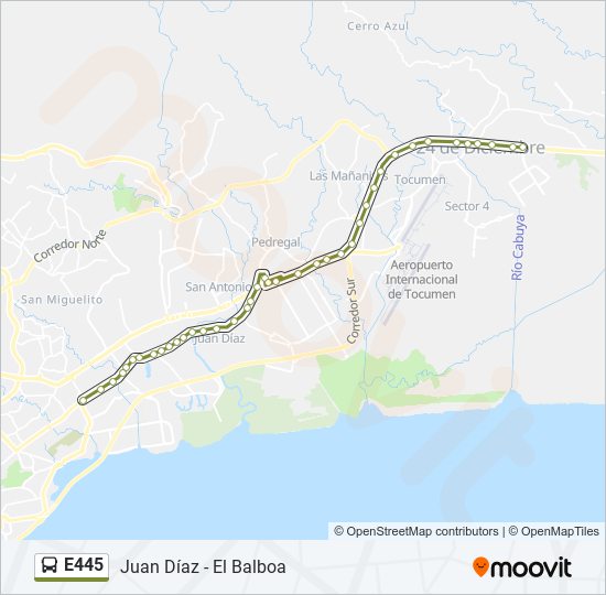 Mapa de E445 de autobús