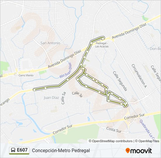 Mapa de E607 de autobús