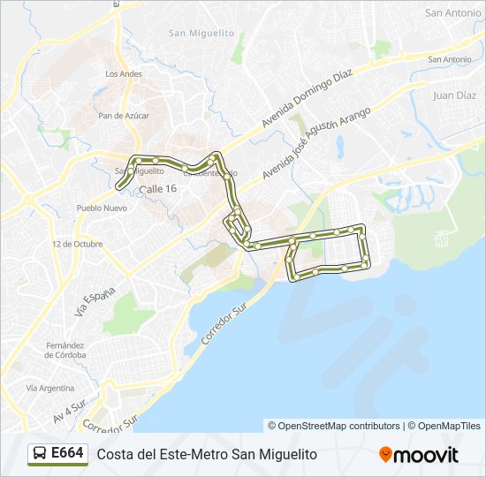 Mapa de E664 de autobús