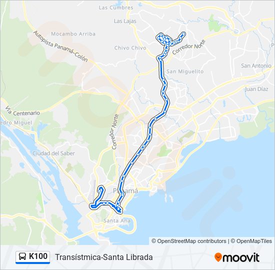 Mapa de K100 de autobús