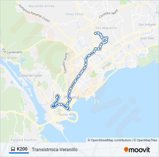 Mapa de K200 de autobús