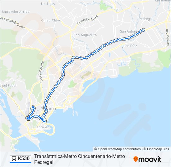 Mapa de K530 de autobús