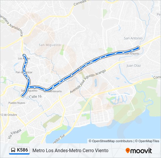 Mapa de K586 de autobús