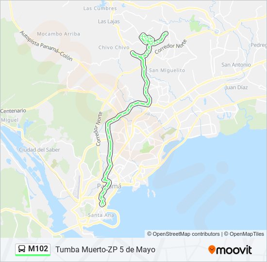 M102 bus Line Map