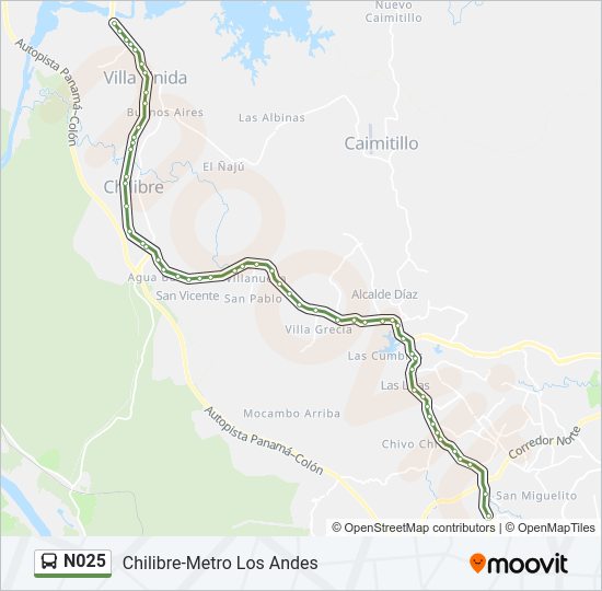 Mapa de N025 de autobús
